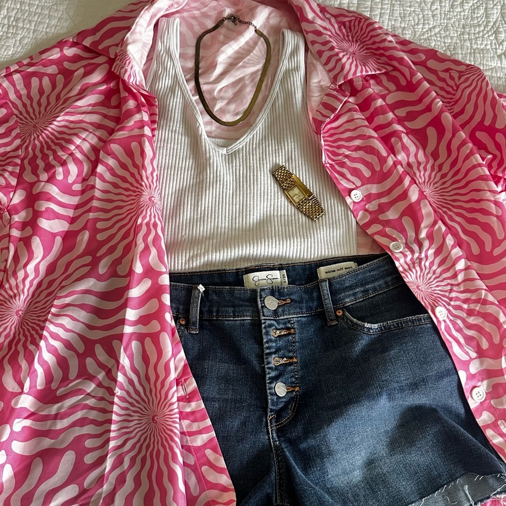 Pink and White Swirl Button-Up Shirt